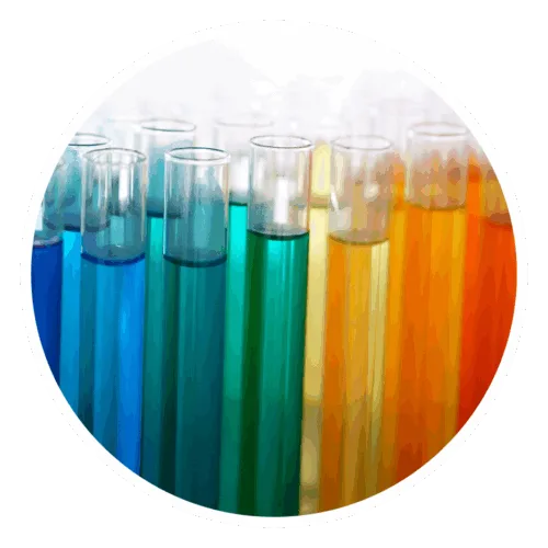 multicolored vials of solvent solutions