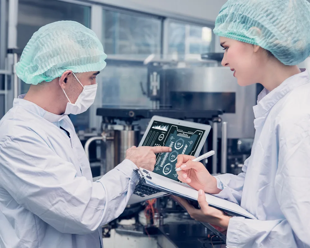 scientists inspecting data