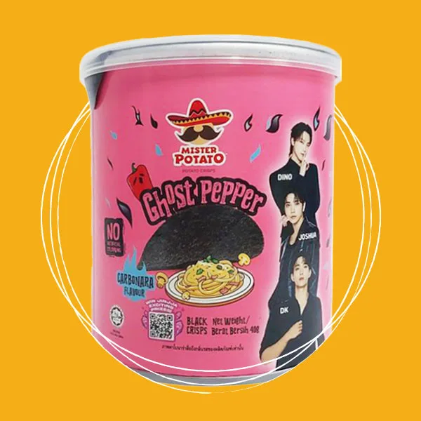 Carbonara Flavor Ghost Pepper Black Potato Crisps